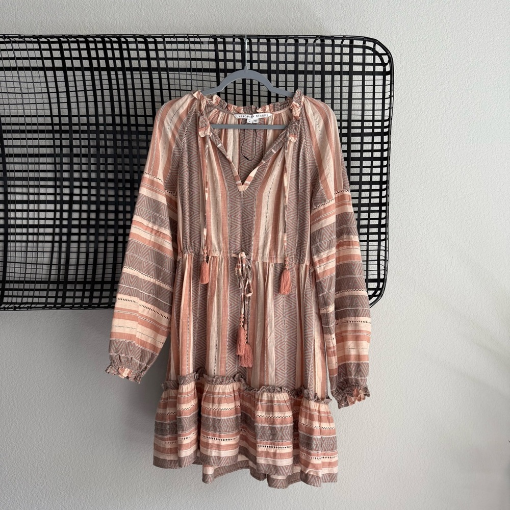 Veronica Beard Pink and Brown Striped Boho Tiered Dress
